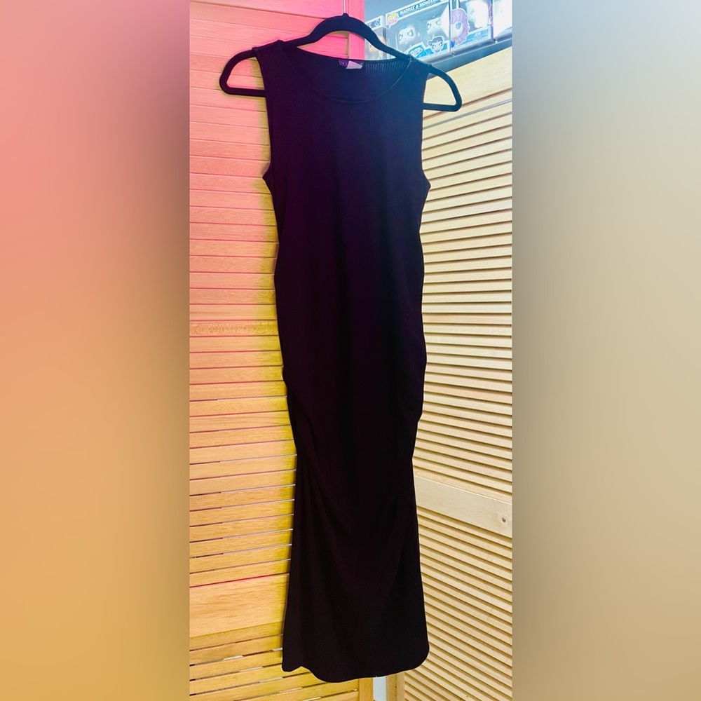 VENUS Long Black Sleeveless Dress With Ruched Sides, Size L